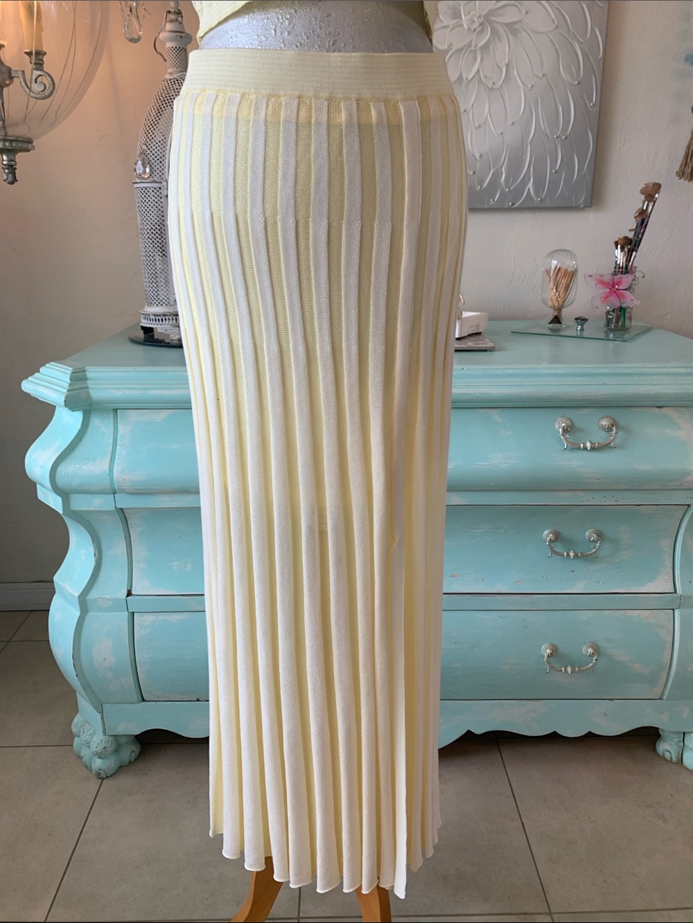 House of Harlow 1960 top and skirt - Vintage 2 pc yellow knit set size L - Picture 4 of 8